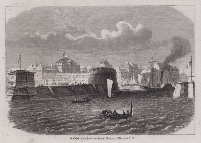 Eingang zum Hafen von Le Havre, Frankreich (Gravur) von German School
