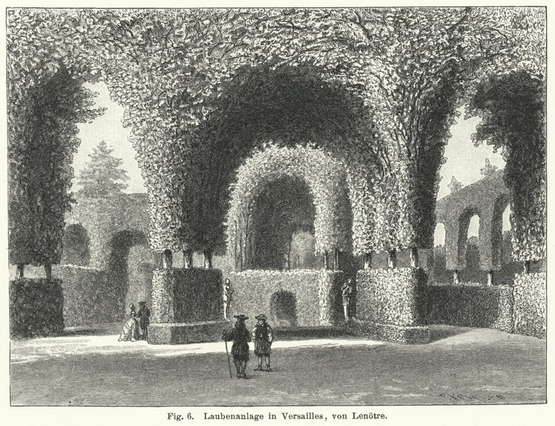 Gartengestaltung: Lauben in den Gärten von Versailles, Frankreich, angelegt von Andre le Notre im 17. Jahrhundert (Gravur) von German School
