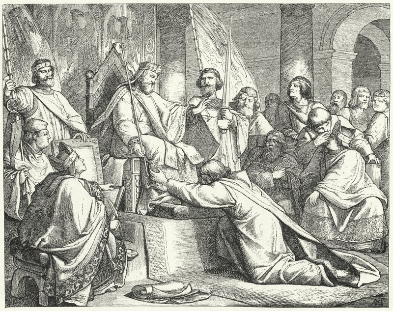 Heinrich der Löwe, Herzog von Sachsen, unterwirft sich Friedrich Barbarossa in Erfurt von German School