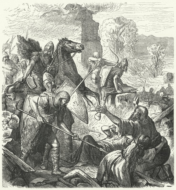 Ungarische Eindringlinge in Italien, frühes 10. Jahrhundert (Gravur) von German School