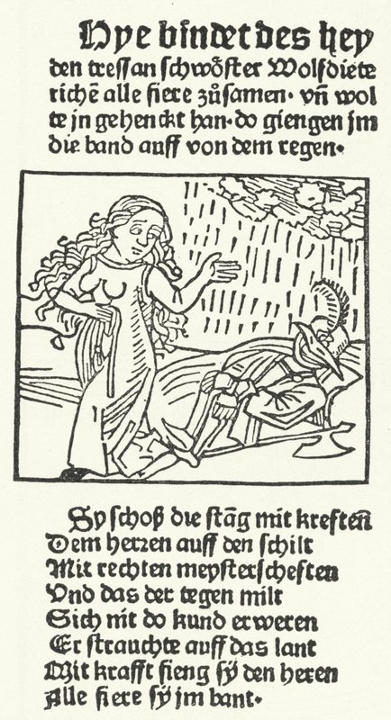 Illustration aus der Geschichte des romantischen Helden Wolfdietrich, veröffentlicht von Hans Schönsperger in Augsburg im Jahr 1491 (Stich) von German School