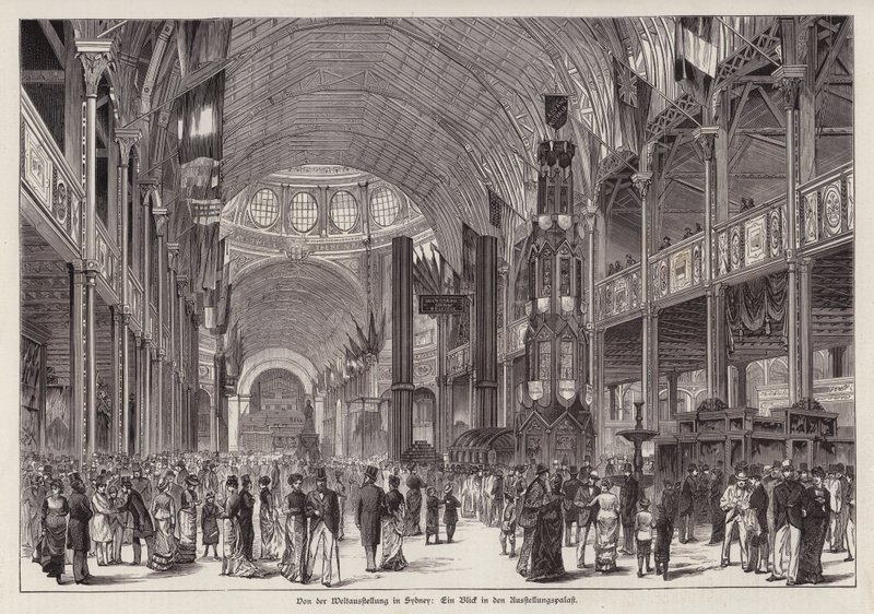 Innenraum des Garden Palace, Sydney International Exhibition, New South Wales, Australien von German School