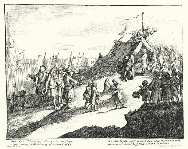 Jakob II. von England verbringt die Nacht vom 15./16. November 1688 in der Hütte eines armen Fischers von German School