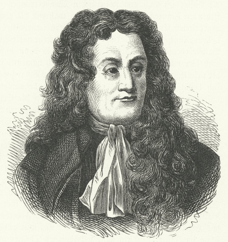 Jean de la Fontaine, französischer Fabeldichter (Gravur) von German School