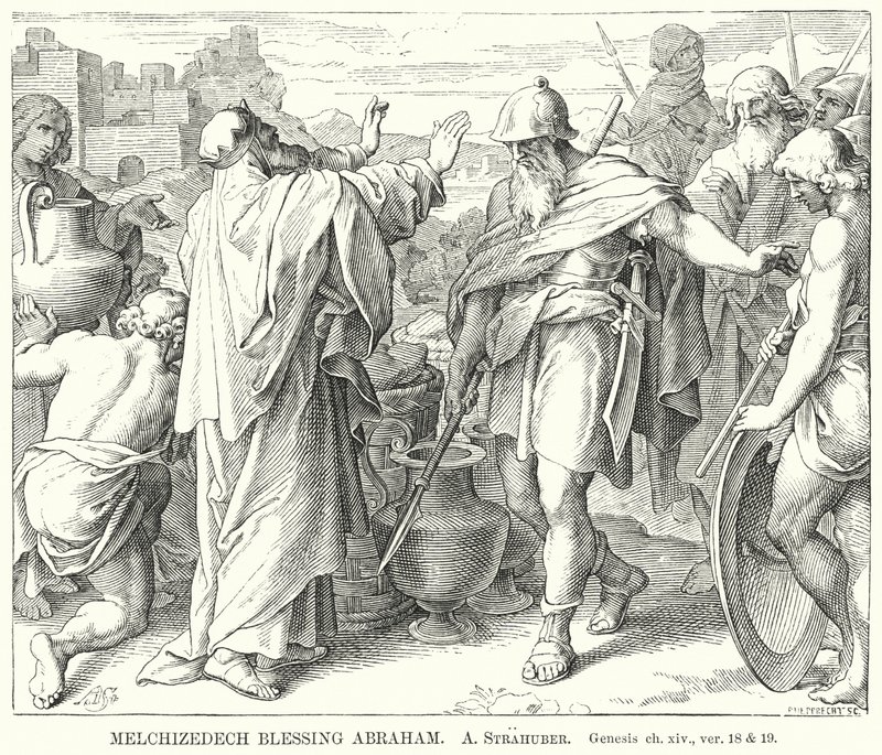 Melchisedek segnet Abraham, Genesis, Kap. xiv, Vers 18 und 19 von German School