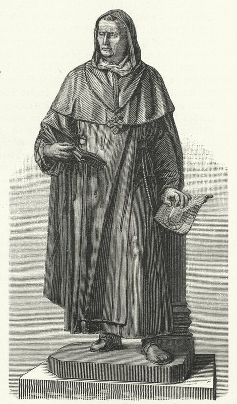 Denkmal für den deutschen Heiligen Albertus Magnus an seinem Geburtsort Lauingen, Bayern (Gravur) von German School