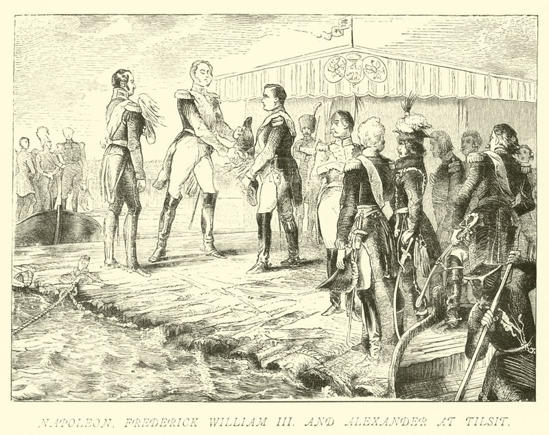 Napoleon, Friedrich Wilhelm III. und Alexander in Tilsit von German School