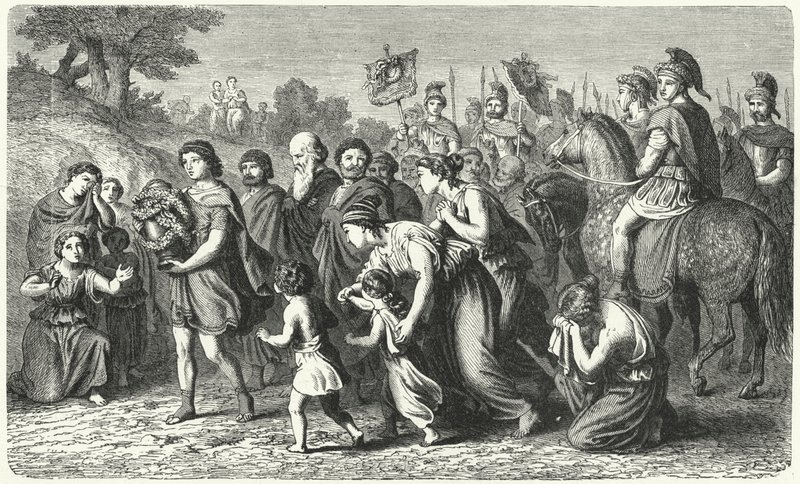 Polybius trägt die Asche von Philopoemen in feierlicher Prozession nach Megalopolis von German School