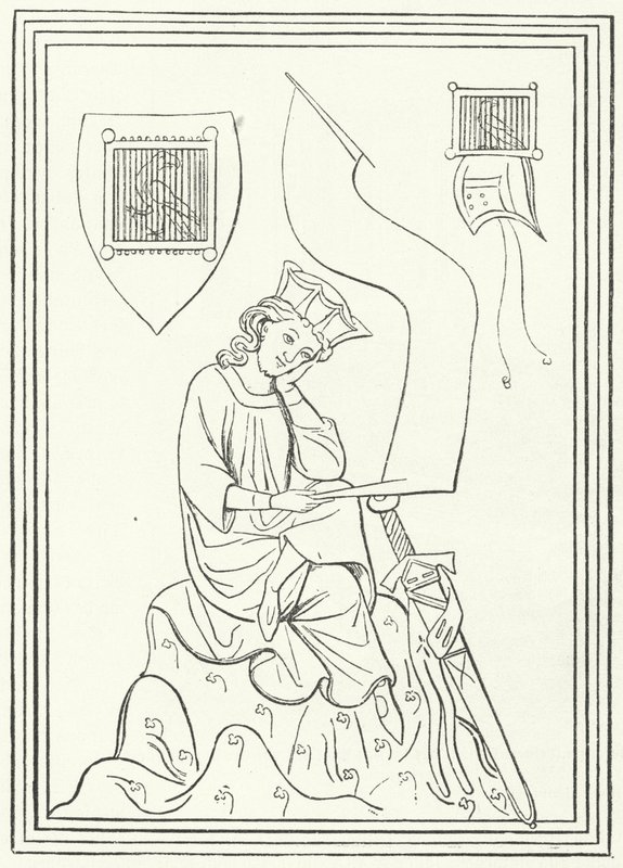 Porträt des mittelhochdeutschen Lyrikers Walther von der Vogelweide aus dem Codex Manesse (Stich) von German School