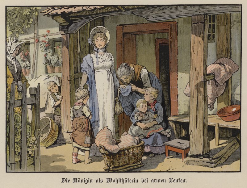 Königin Louise von Preußen, Wohltäterin der Armen (Farblithografie) von German School