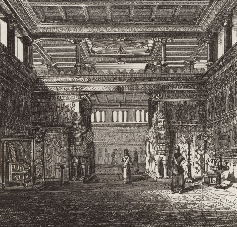 Rekonstruktion der Halle eines assyrischen Königs. Illustration für Bilder-Atlas von German School