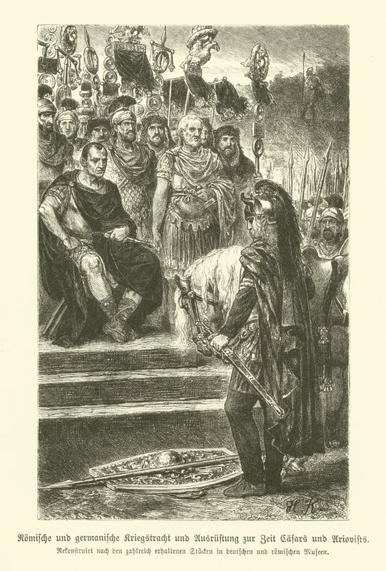 Römische und germanische Waffen und Militärkostüme zur Zeit von Julius Caesar und Ariovistus von German School
