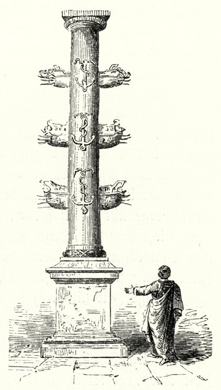 Rostral-Säule des Gaius Duilius, zur Erinnerung an den römischen Seesieg über die Karthager in der Schlacht von Mylae 260 v. Chr. (Stich) von German School