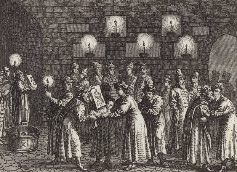 Russisch-orthodoxe Taufe. Illustration für Bilder-Atlas (Gravur) von German School
