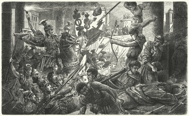 Sulla zieht mit seiner Armee in Rom ein, 88 v. Chr. (Gravur) von German School