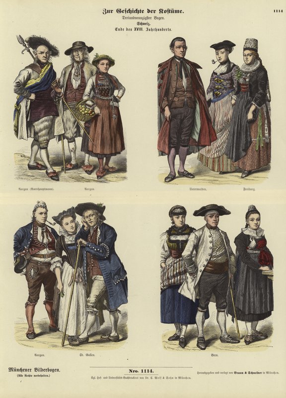 Schweizer Kostüme, späte 18. Jahrhundert von German School