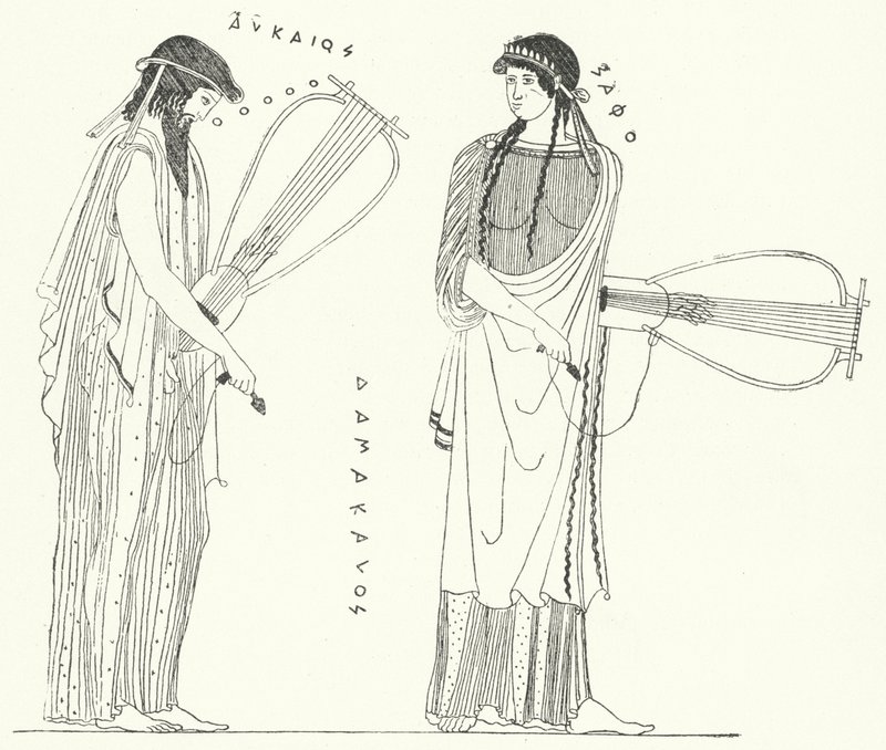 Der antike griechische Dichter Alkaios und seine Geliebte Sappho (Stich) von German School