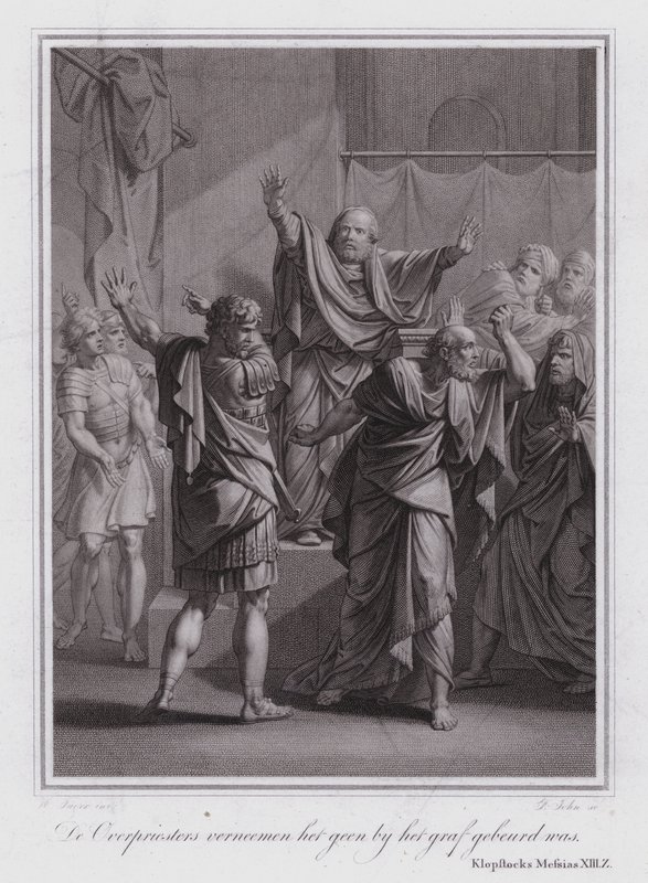 Die Hohepriester erfahren, dass das Grab Christi leer ist (Gravur) von German School