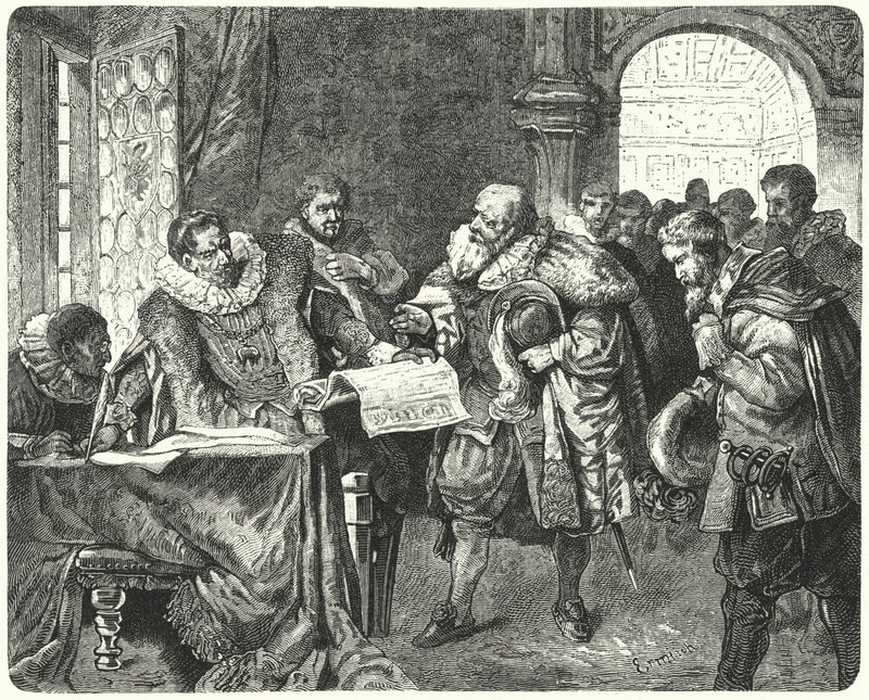 Der Heilige Römische Kaiser Rudolf II. gewährt den böhmischen Protestanten größere Religionsfreiheit in seinem Majestätsbrief von German School