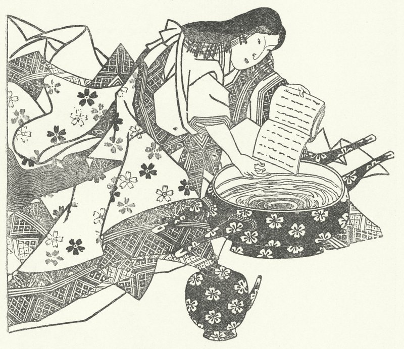 Die japanische Waka-Dichterin Ono no Komachi (Stich) von German School