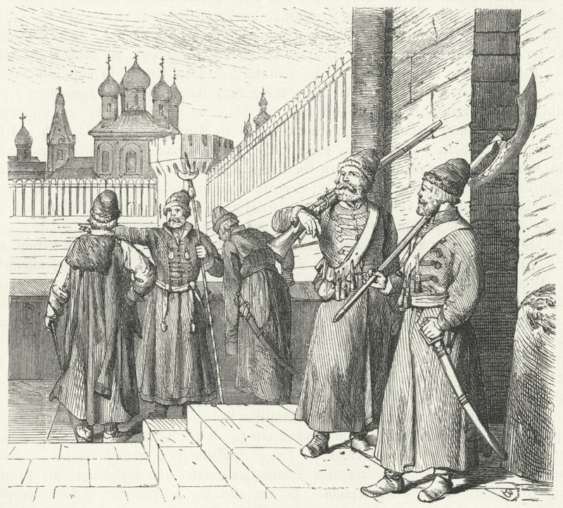 Die Strelitzen unter der Herrschaft von Peter dem Großen von Russland (Gravur) von German School