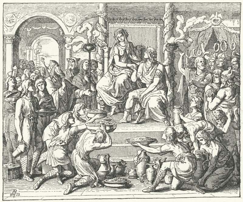 Die Hochzeit von Ataulf, König der Westgoten, und Galla Placidia, Tochter des römischen Kaisers Theodosius I., 414 (Gravur) von German School
