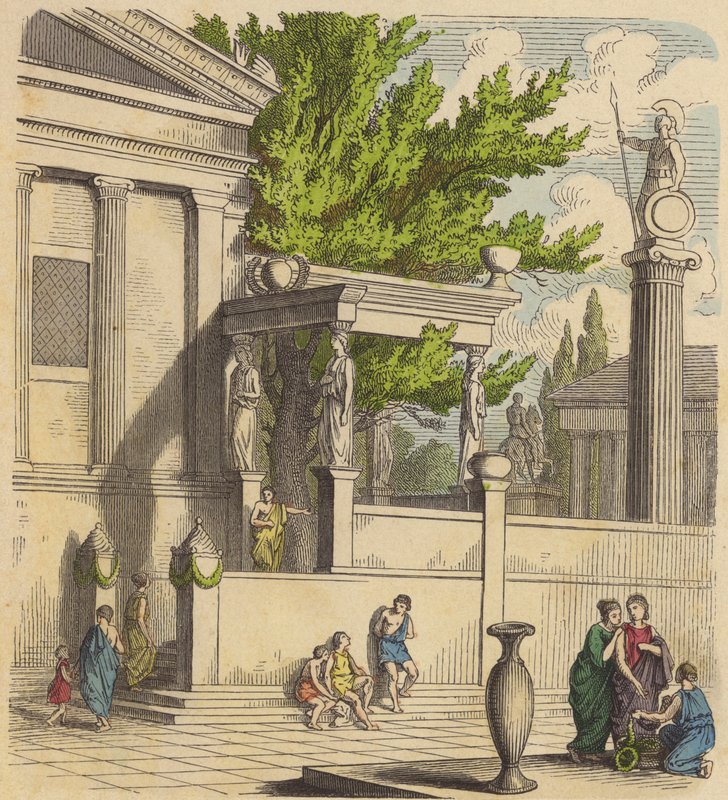 Der heilige Olivenbaum auf der Akropolis in Athen (kolorierte Gravur) von German School