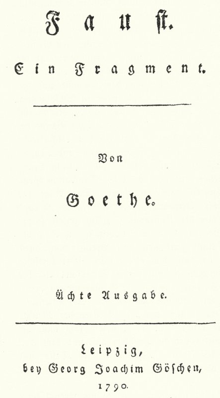 Titelseite der Erstausgabe von Faust, von Johann Wolfgang von Goethe (Gravur) von German School
