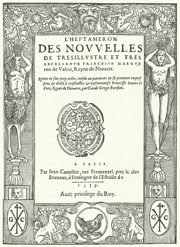 Titelseite der ersten Ausgabe von Das Heptameron von Margarete von Navarra (Stich) von German School