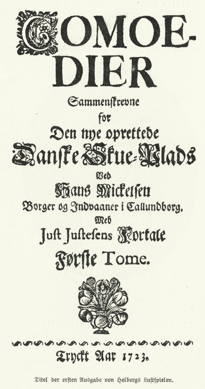 Titelseite der Komödien des dänisch-norwegischen Dramatikers, Philosophen und Historikers Ludvig Holberg von German School