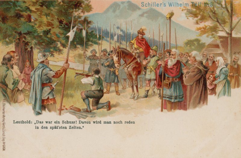 Wilhelm Tell schießt den Apfel vom Kopf seines Sohnes von German School