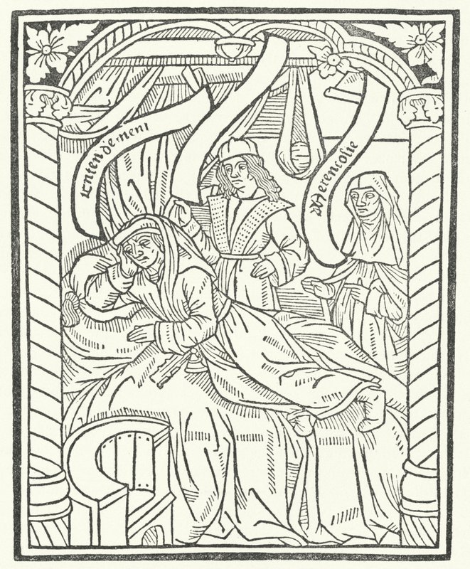 Holzschnitt aus der Erstausgabe der Werke von Alain Chartier (Gravur) von German School