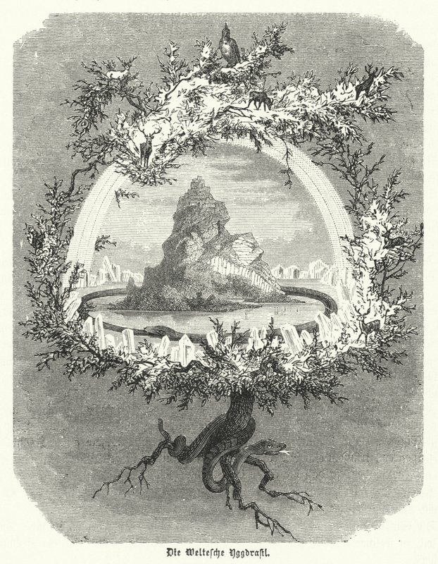 Yggdrasil, mythischer Eschenbaum der nordischen Kosmologie von German School