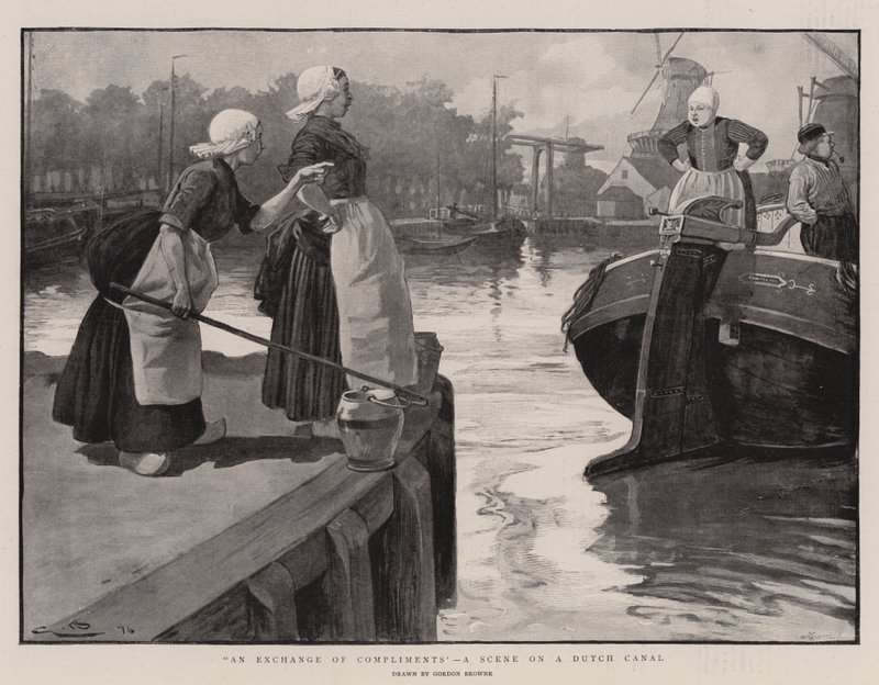Ein Austausch von Komplimenten, eine Szene an einem niederländischen Kanal von Gordon Frederick Browne