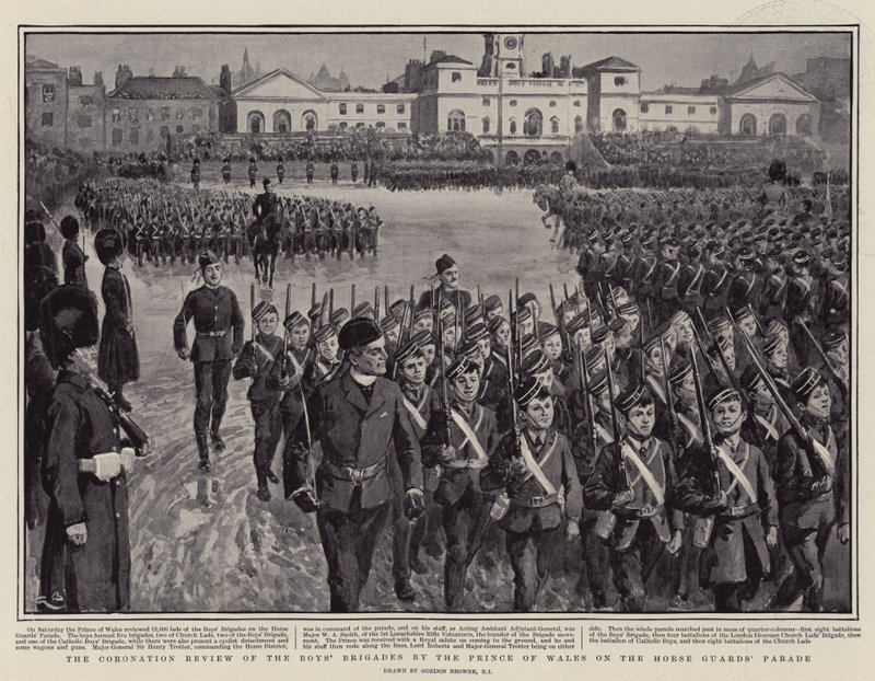 Die Krönungsparade der Jungenbrigaden durch den Prinzen von Wales auf der Horse Guards