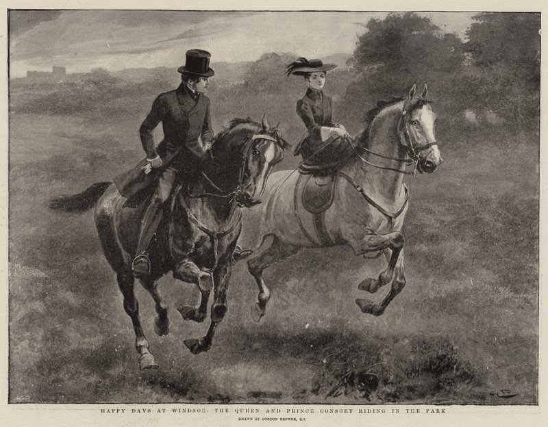 Glückliche Tage in Windsor, die Königin und der Prinzgemahl reiten im Park von Gordon Frederick Browne