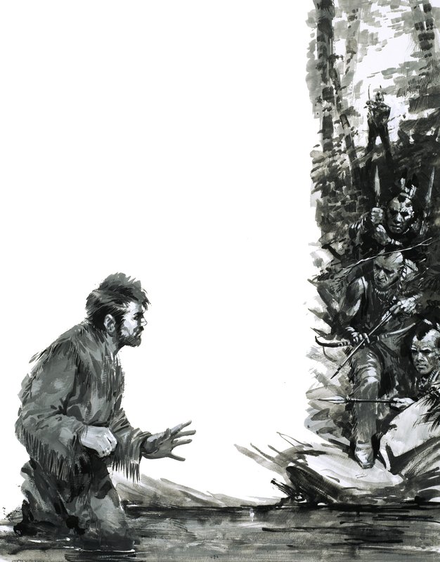 Alexander Mackenzie wird von Indianern bedroht, während er durch einen Fluss watet von Graham Coton