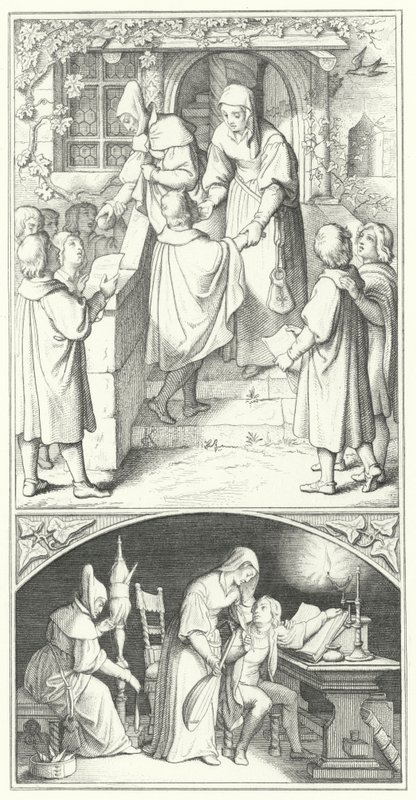Martin Luther als junger Student singt in der Stadt Eisenach (Stich) von Gustav Ferdinand Leopold Konig