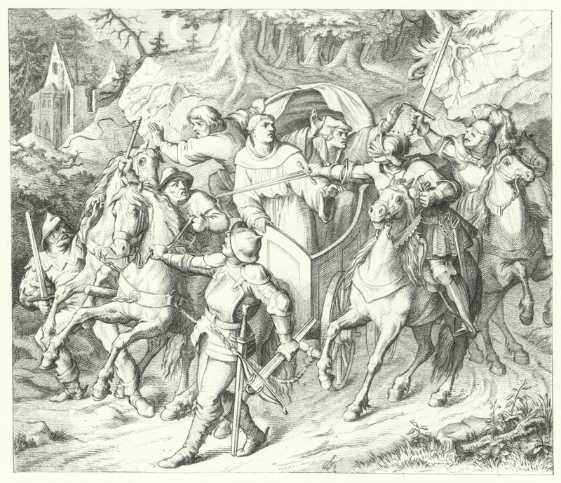 Martin Luther wird auf seiner Rückkehr vom Reichstag zu Worms entführt, 1521 von Gustav Ferdinand Leopold Konig