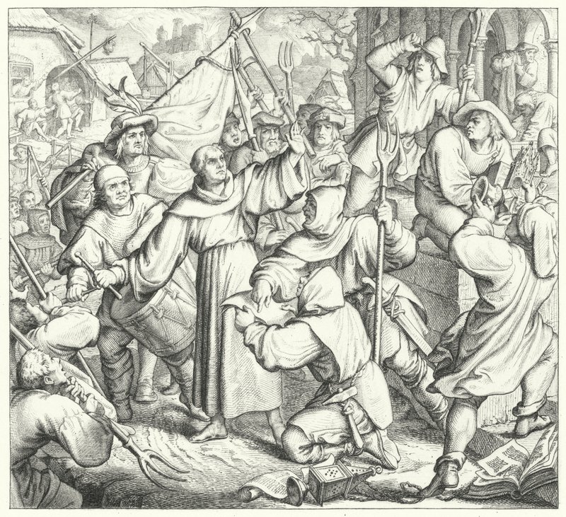Martin Luther predigt gegen die Rebellen und den Bauernkrieg (Gravur) von Gustav Ferdinand Leopold Konig