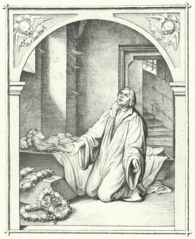 Martin Luther mit dem toten Körper seiner Tochter Magdalena, 1542 von Gustav Ferdinand Leopold Konig