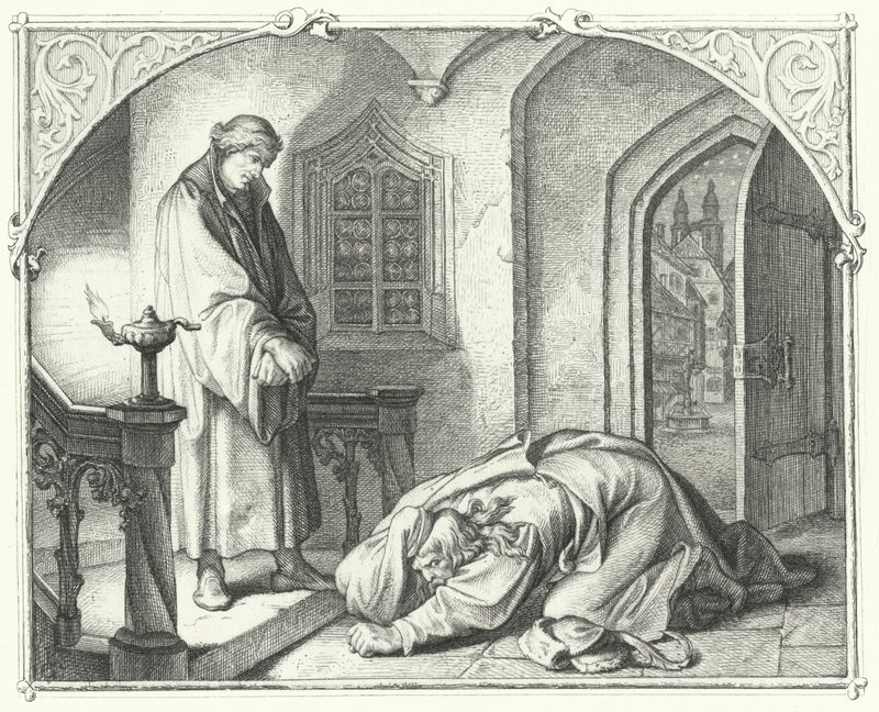 Martin Luther mit dem Kaufmann Hans Kohlhase (Stich) von Gustav Ferdinand Leopold Konig