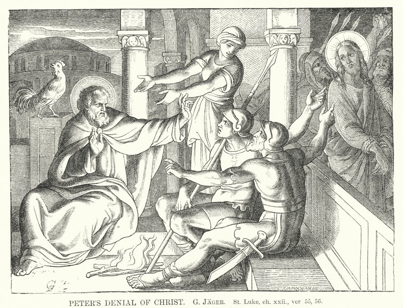 Petrus verleugnet Christus, Lukas, Kap. xxii, Vers 55, 56 von Gustav Jager