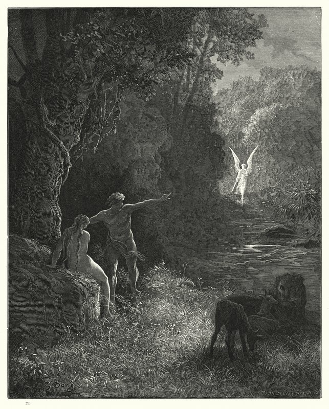 Illustration von Gustave Doré für Miltons Paradise Lost, Buch V, Zeilen 309, 310 von Gustave Dore