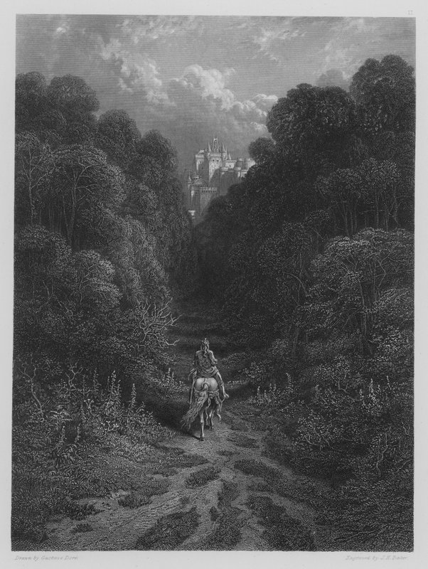 Lancelot nähert sich der Burg von Astolat von Gustave after Dore
