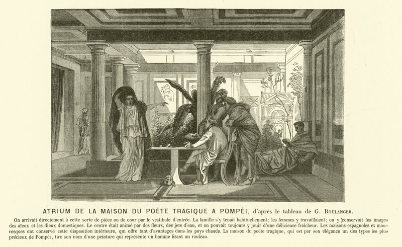 Atrium des antiken römischen Hauses des tragischen Dichters, Pompeji (Stich) von Gustave Clarence Rodolphe Boulanger