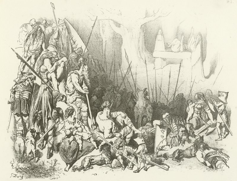 Druidenverehrung - Ein Menschenopfer (Gravur) von Gustave Dore