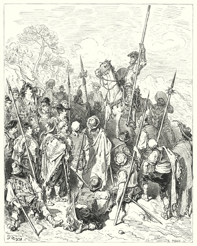 Gustave Dorés Don Quixote: "Nach den Gesetzen der Waffen schaden Sie sich wirklich selbst, wenn Sie sich beleidigt fühlen" von Gustave Dore