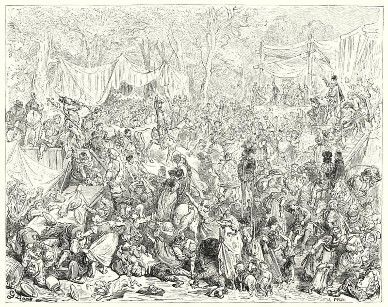 Ankunft von Don Quixote bei der Hochzeit von Camacho und Quiteria (Illustration von Don Quixote) von Gustave Dore