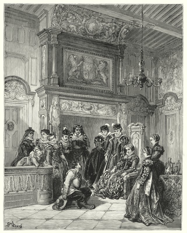 Gustave Dorés Don Quixote: "Auf Wunsch der Herzogin erzählte er den gesamten Verlauf der kürzlich vorgetäuschten Verzauberung sehr treu" von Gustave Dore
